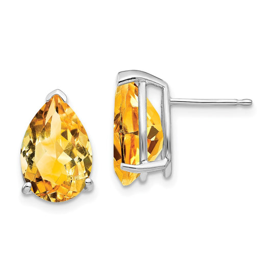 14k White Gold Citrine Pear Stud Earrings