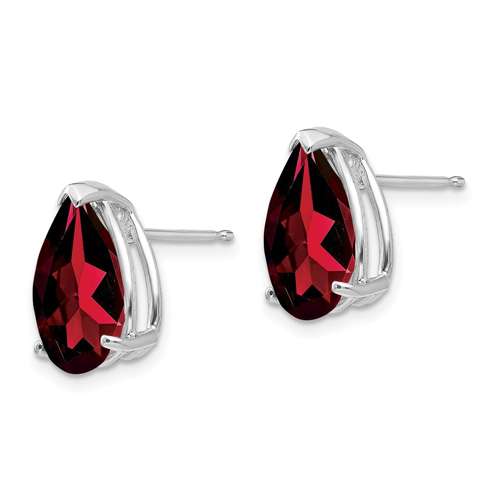 14k White Gold Garnet Pear Stud Earrings