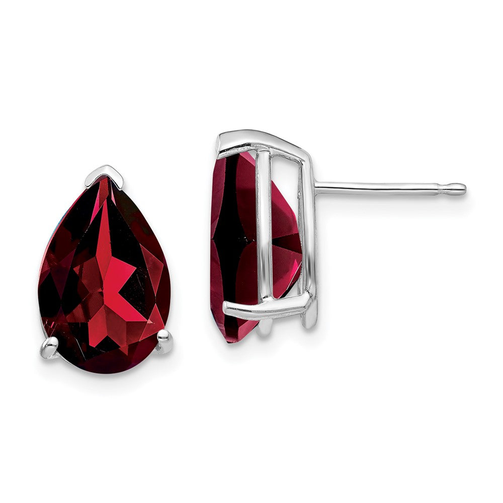 14k White Gold Garnet Pear Stud Earrings