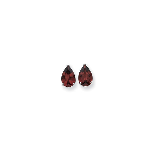 14k White Gold 12x8mm Pear Garnet Checker Earrings