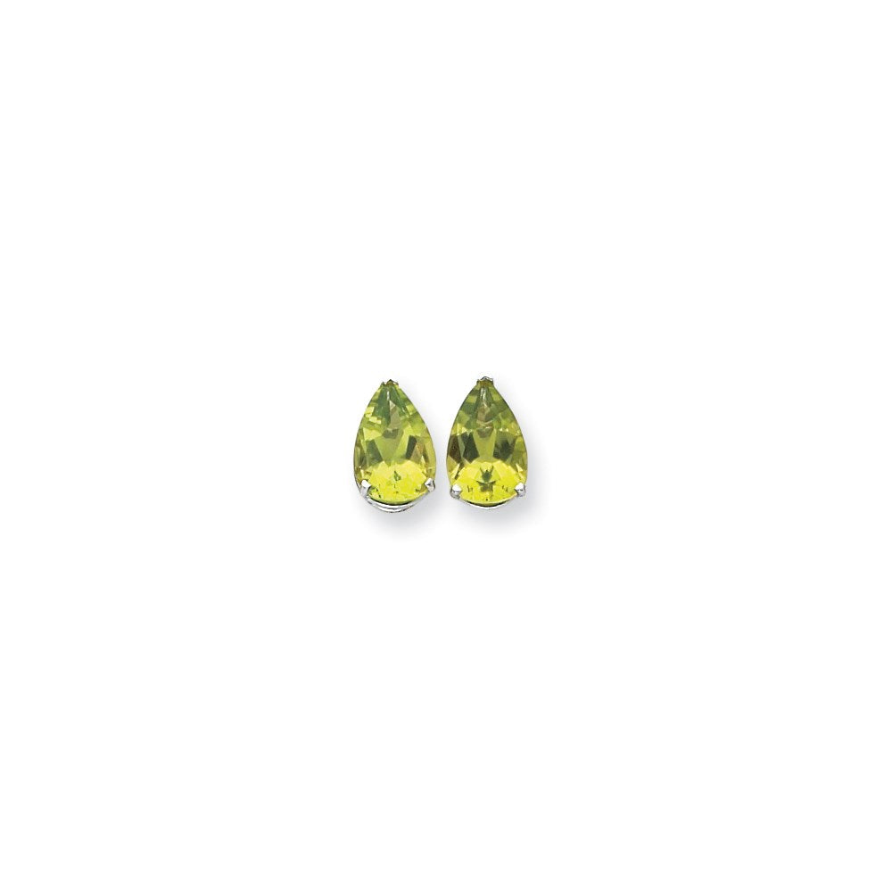 14k White Gold 12x8mm Pear Peridot Checker Earrings