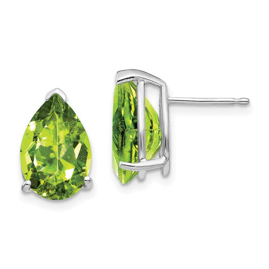 14k White Gold Peridot Pear Stud Earrings