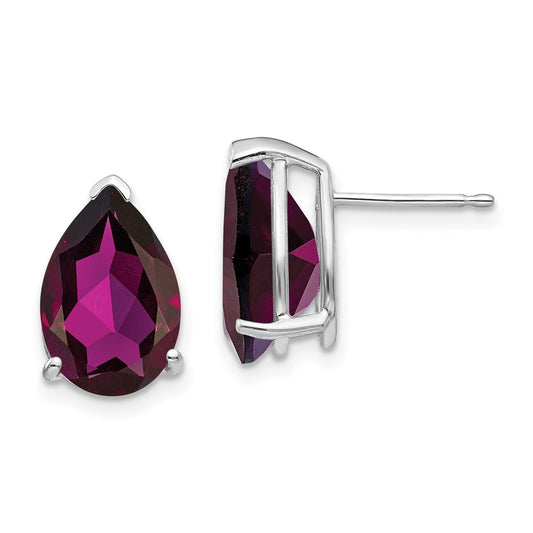 14k White Gold 12x8mm Pear Rhodolite Garnet Earrings