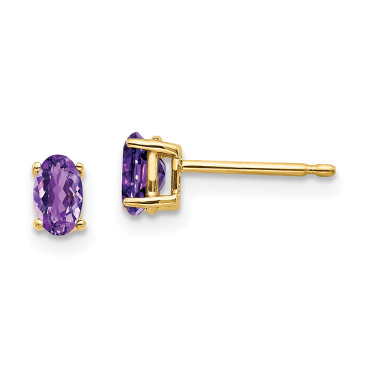 14k Yellow Gold 5x3mm Oval Amethyst Earrings