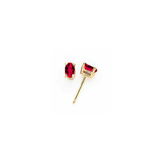 14k Yellow Gold 5x3mm Oval Ruby Earrings