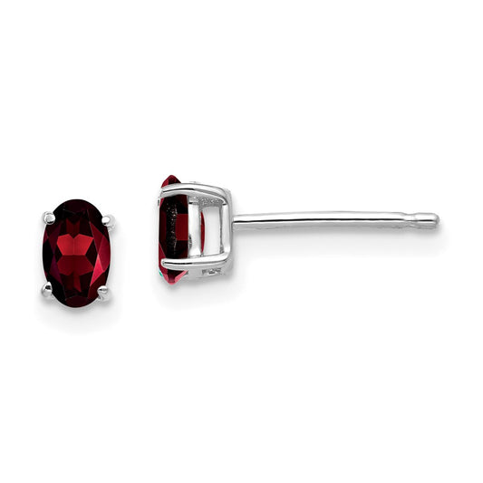 14k White Gold 5x3mm Oval Garnet Earrings