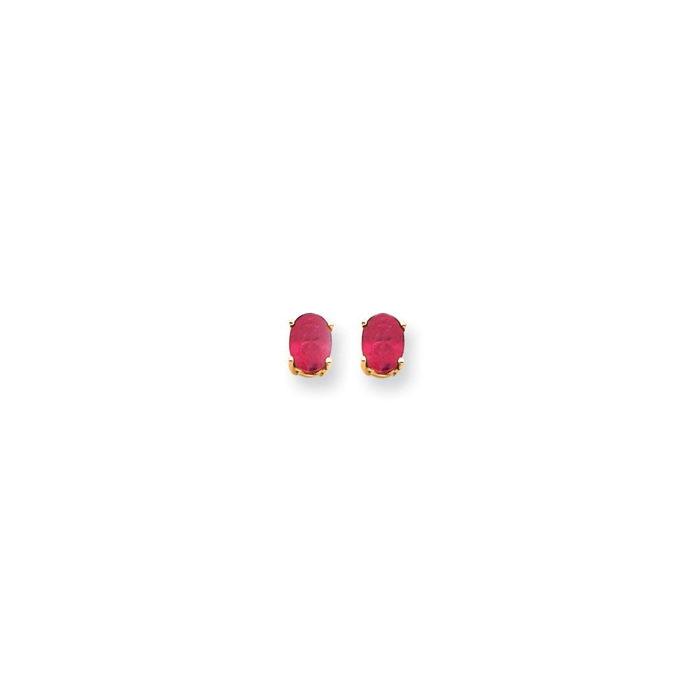 14k Yellow Gold 6x4mm Oval Created Ruby Earrings