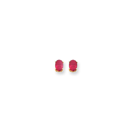 14k Yellow Gold 6x4mm Oval Created Ruby Earrings