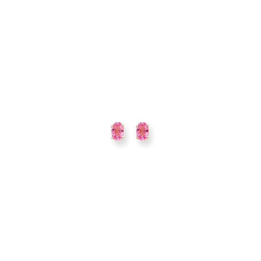 14k Yellow Gold 6x4mm Oval Pink Sapphire Earrings