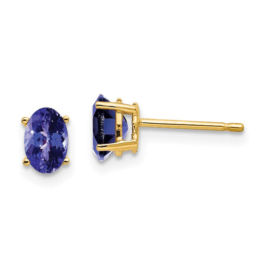 14k Yellow Gold 6x4mm Oval Tanzanite earring