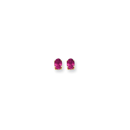 14k Yellow Gold 7x5mm Oval Pink Sapphire Earrings