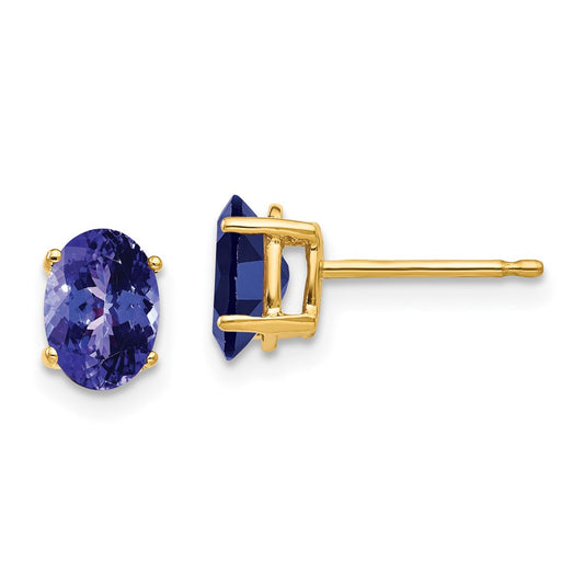 14k Yellow Gold 7x5mm Oval Tanzanite earring