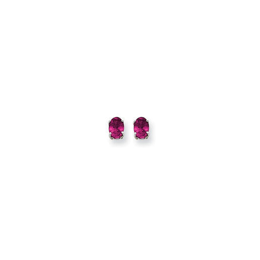 14k White Gold 7x5mm Oval Pink Sapphire Earrings