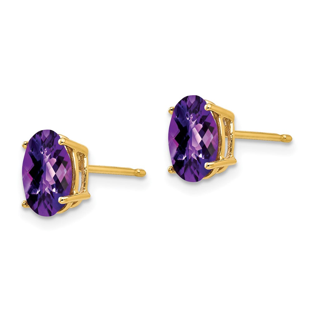 14k Yellow Gold 8x6mm Oval Amethyst Checker Earrings