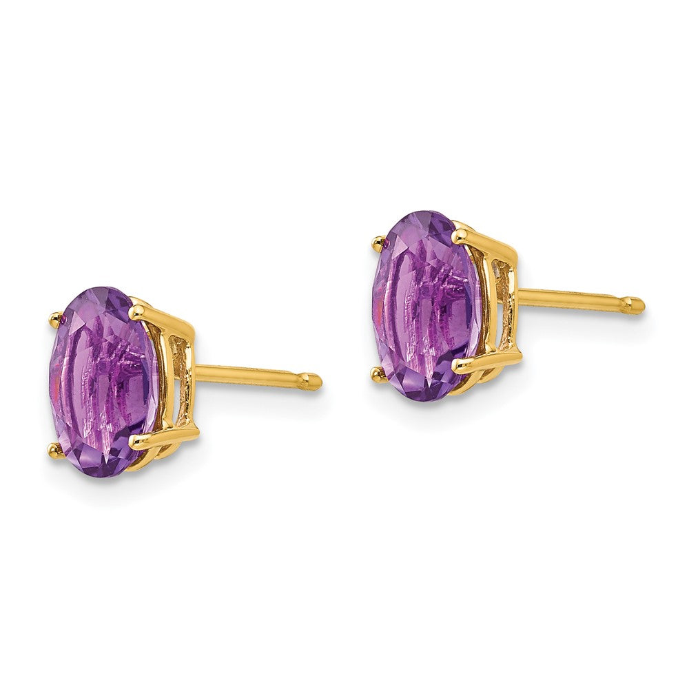 14k Yellow Gold 8x6mm Oval Amethyst Earrings