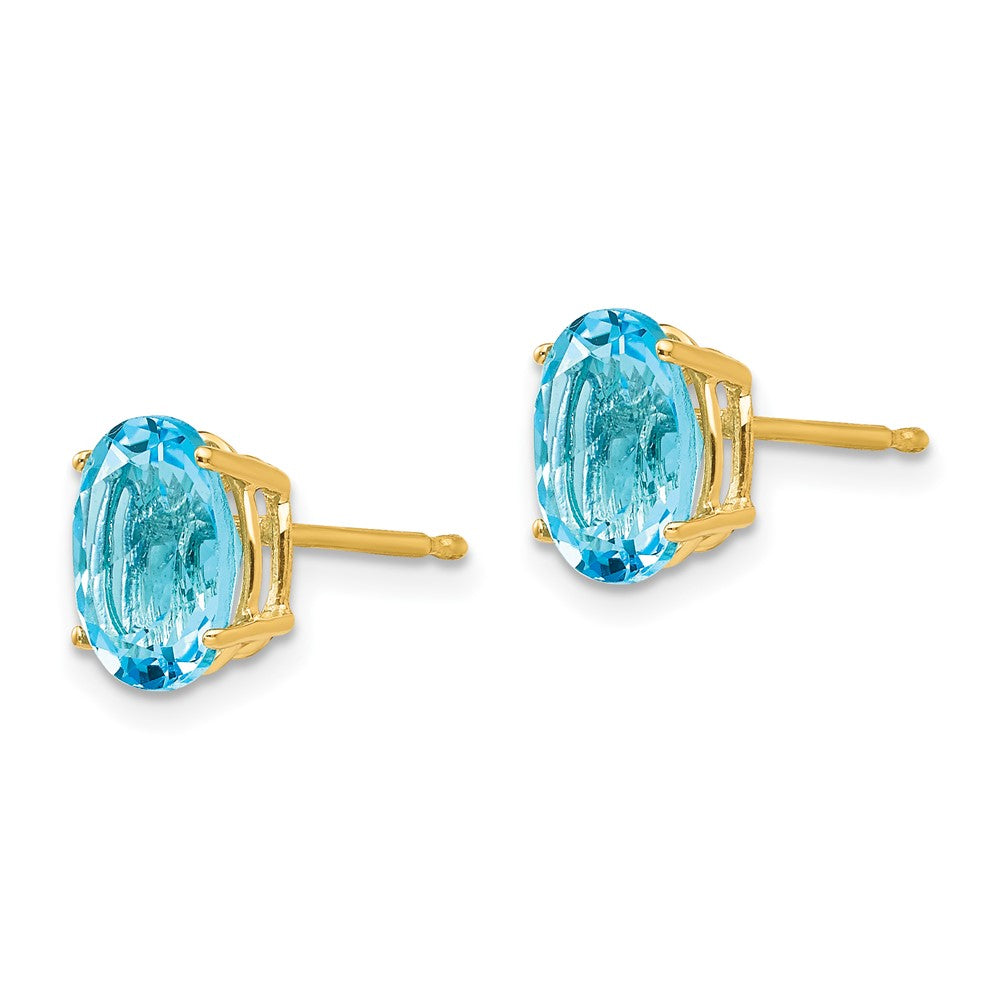 14k Yellow Gold 8x6mm Oval Blue Topaz Earrings