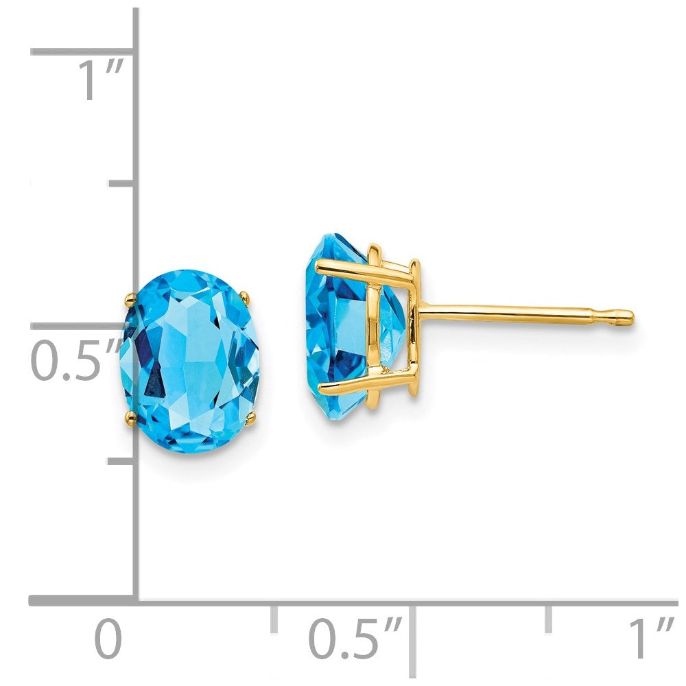 14k Yellow Gold 8x6mm Oval Blue Topaz Earrings