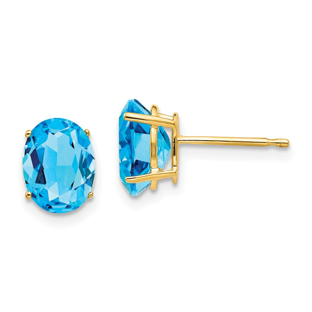 14k Yellow Gold 8x6mm Oval Blue Topaz Earrings