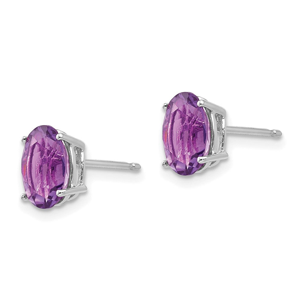 14k White Gold 8x6mm Oval Amethyst Earrings