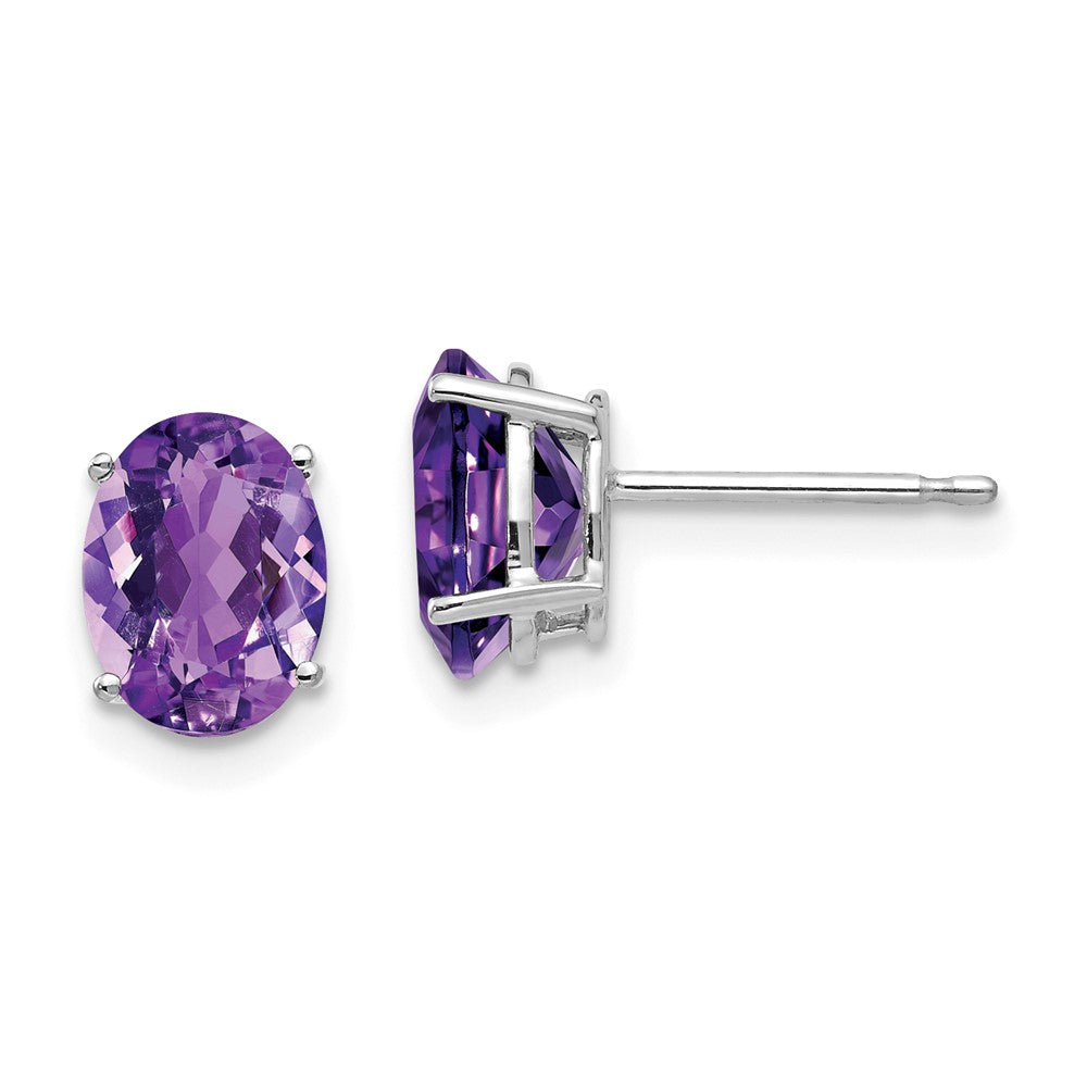 14k White Gold 8x6mm Oval Amethyst Earrings