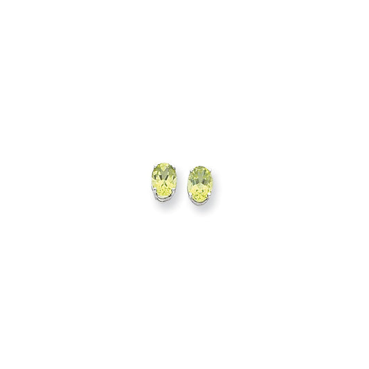 14k White Gold 8x6mm Oval Peridot Checker Earrings