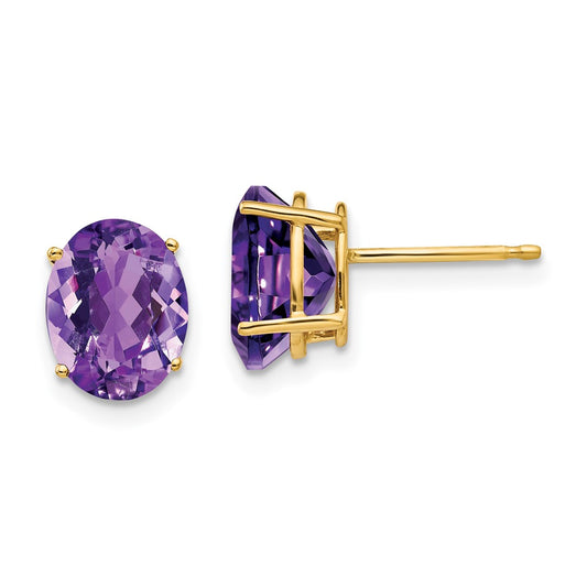 14k Yellow Gold 9x7mm Oval Amethyst Earrings