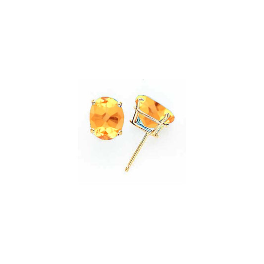 14k Yellow Gold 9x7mm Oval Citrine Earrings