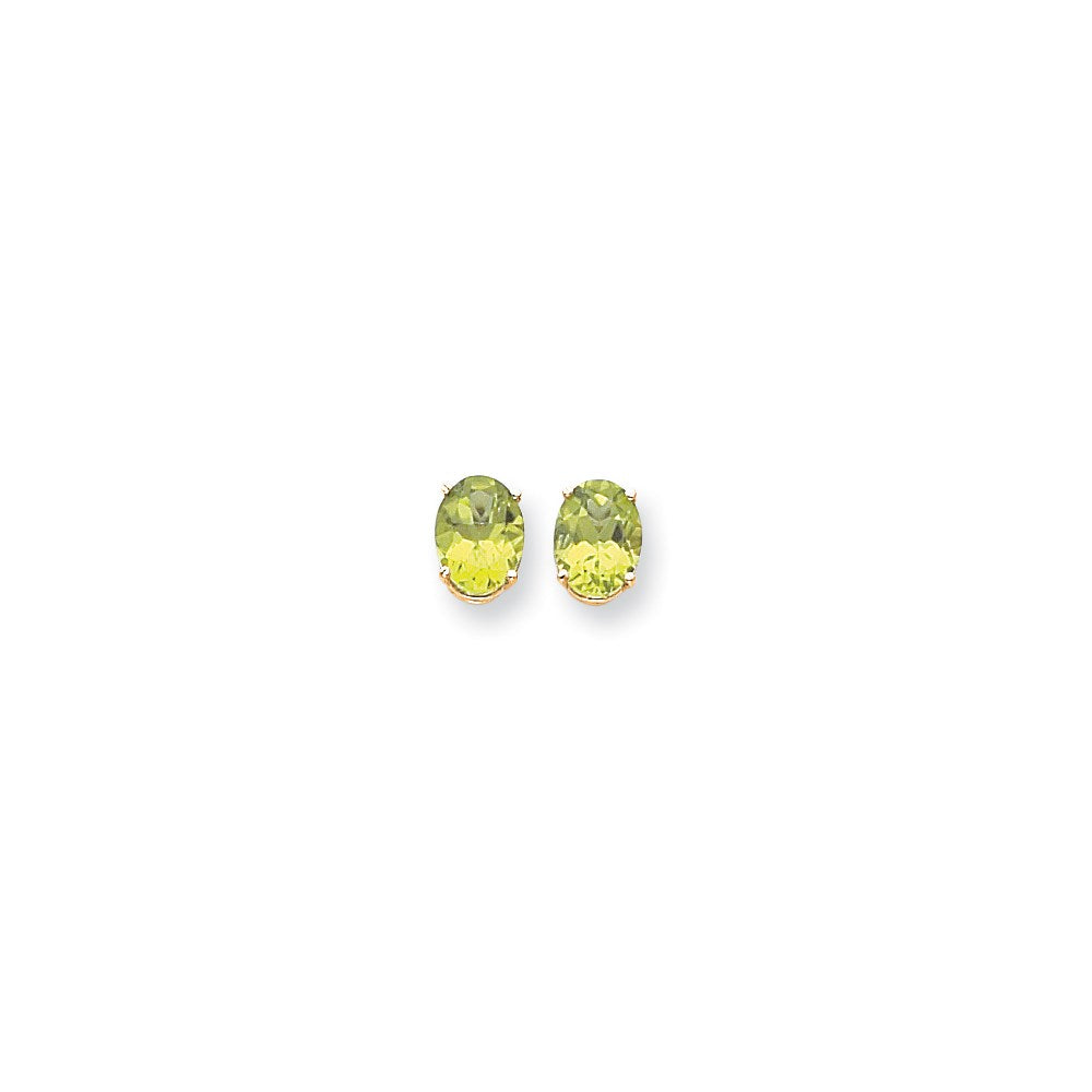 14k Yellow Gold 9x7mm Oval Peridot Checker Earrings