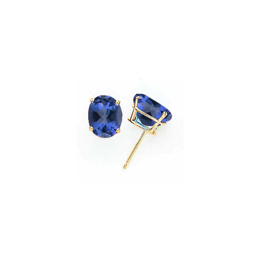 14k Yellow Gold 9x7mm Oval Sapphire Earrings