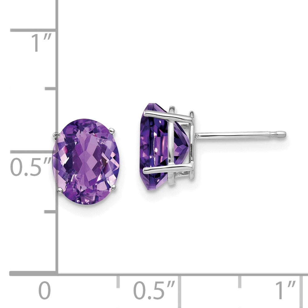 14k White Gold 9x7mm Oval Amethyst Earrings