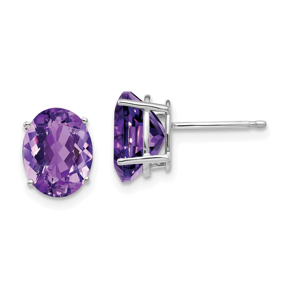 14k White Gold 9x7mm Oval Amethyst Earrings