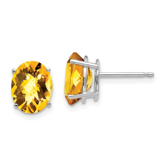 14k White Gold 9x7mm Oval Citrine Checker Earrings