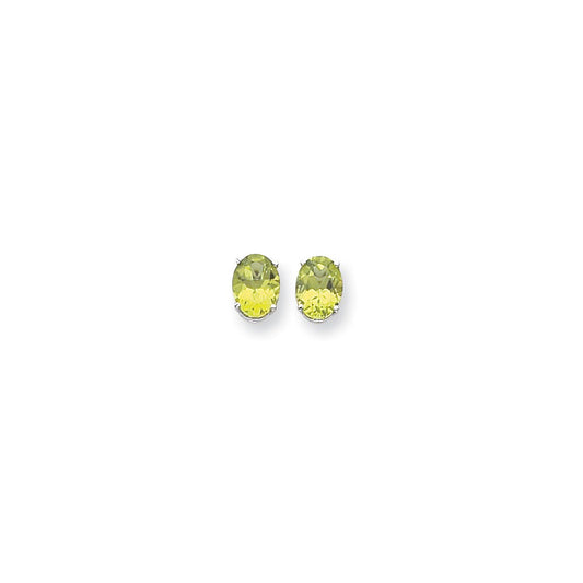 14k White Gold 9x7mm Oval Peridot Checker Earrings