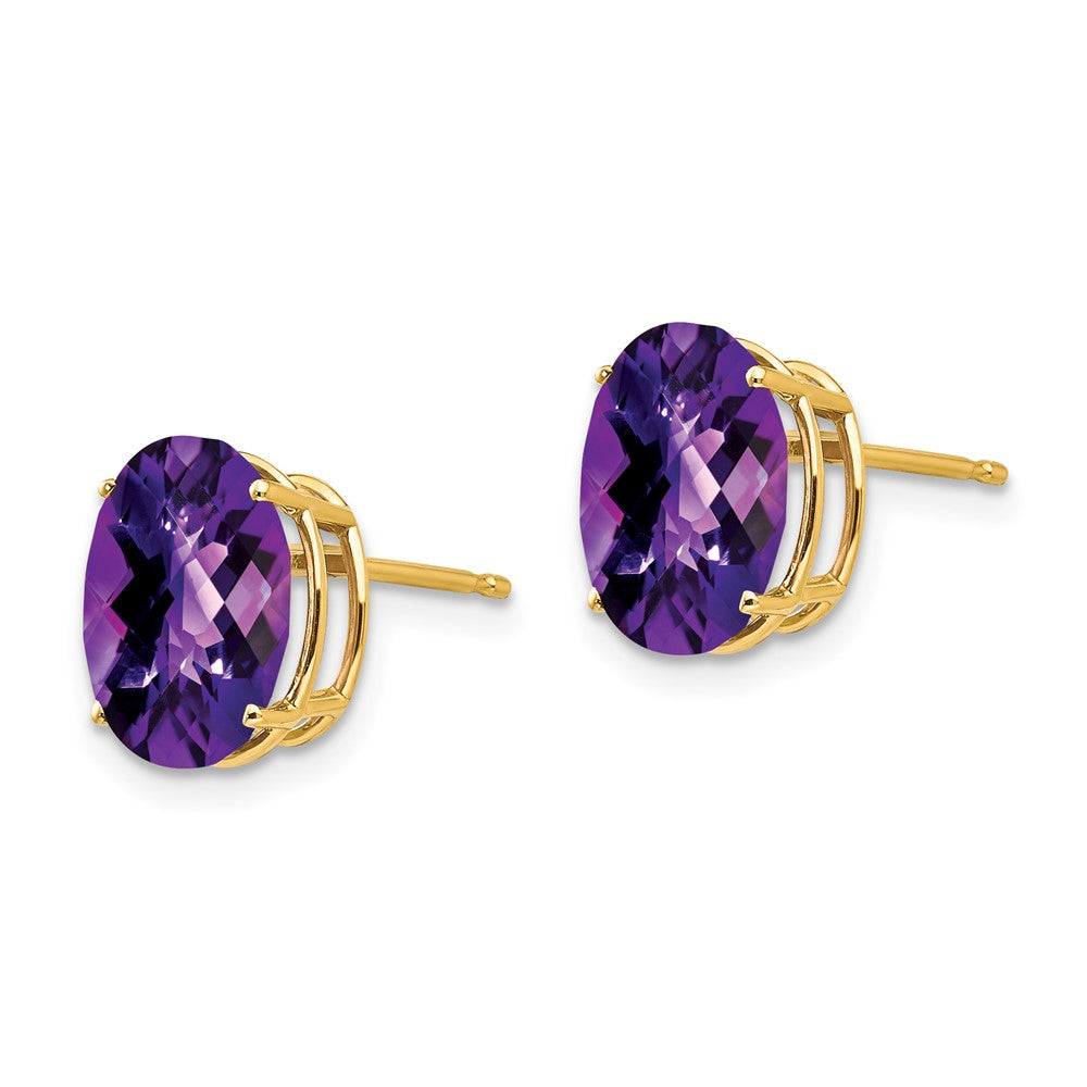 14k Yellow Gold 10x8mm Oval Amethyst Checker Earrings