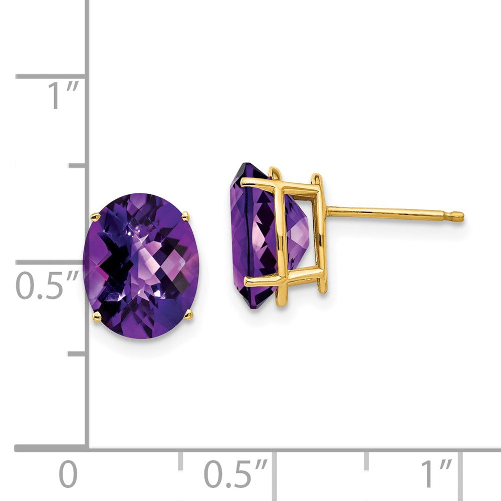 14k Yellow Gold 10x8mm Oval Amethyst Checker Earrings