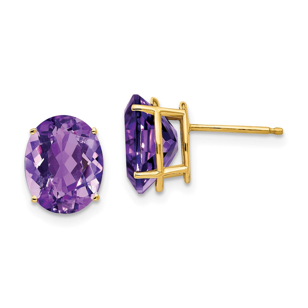 14k Yellow Gold 10x8mm Oval Amethyst Earrings