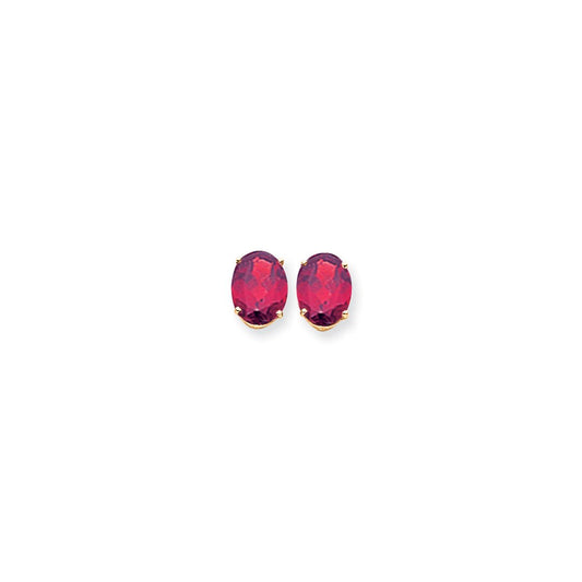 14k Yellow Gold 10x8mm Oval Created Ruby Earrings