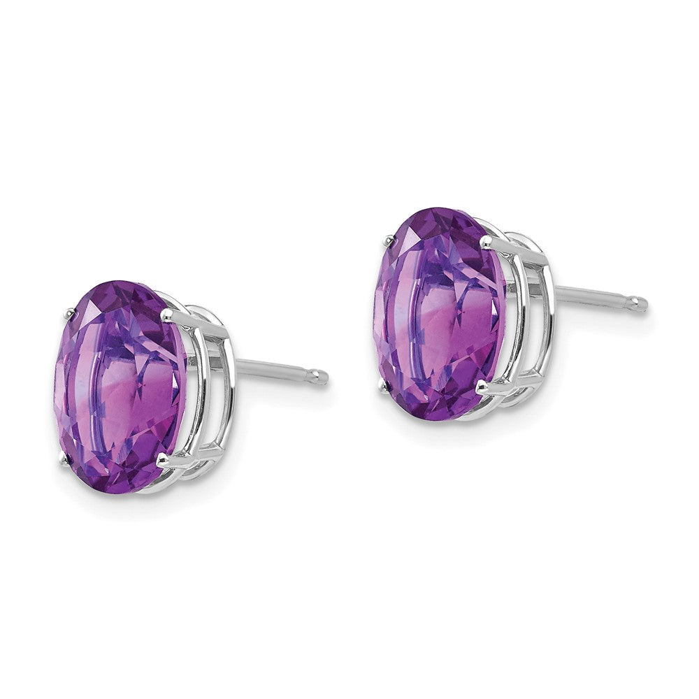 14k White Gold 10x8mm Oval Amethyst Earrings