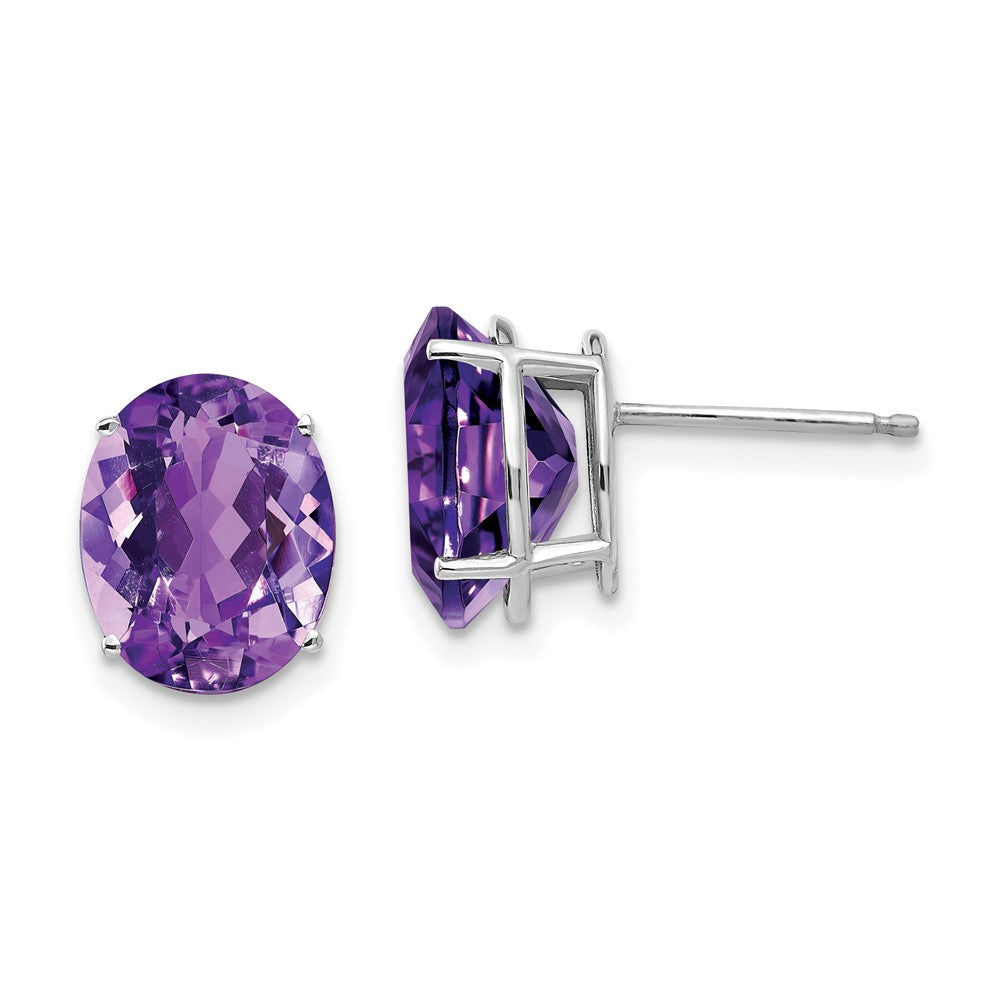 14k White Gold 10x8mm Oval Amethyst Earrings