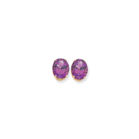 14k Yellow Gold 12x10mm Oval Amethyst Checker Earrings