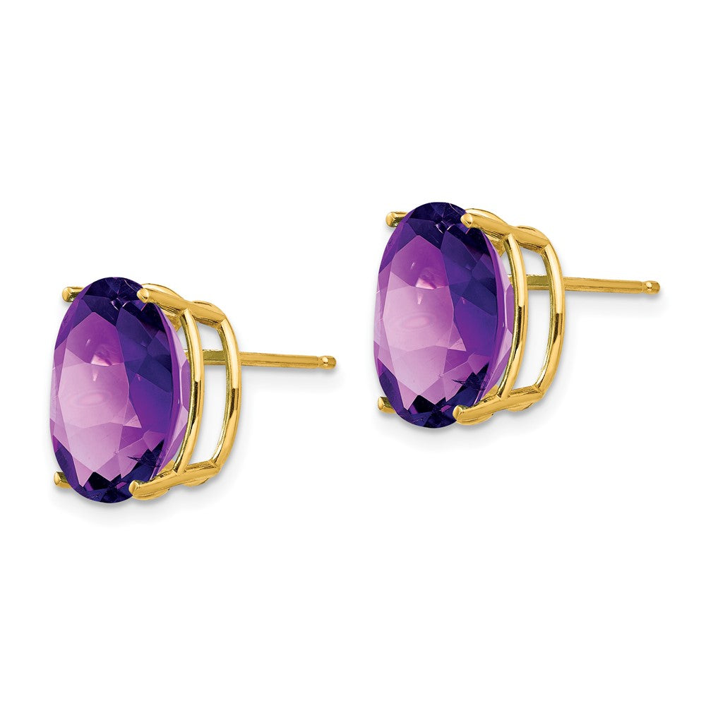 14k Yellow Gold 12x10mm Oval Amethyst Earrings