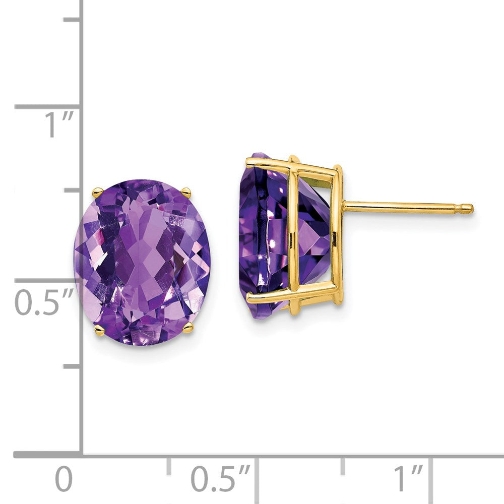 14k Yellow Gold 12x10mm Oval Amethyst Earrings