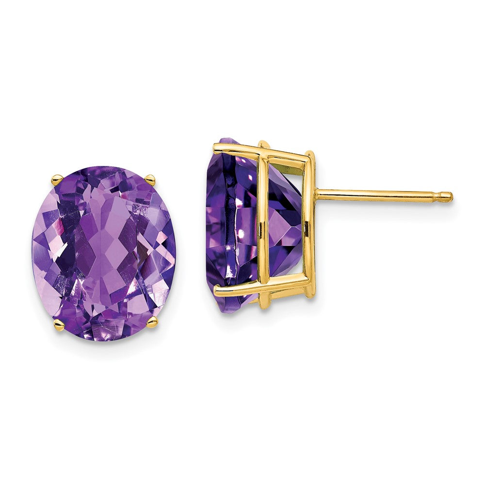 14k Yellow Gold 12x10mm Oval Amethyst Earrings