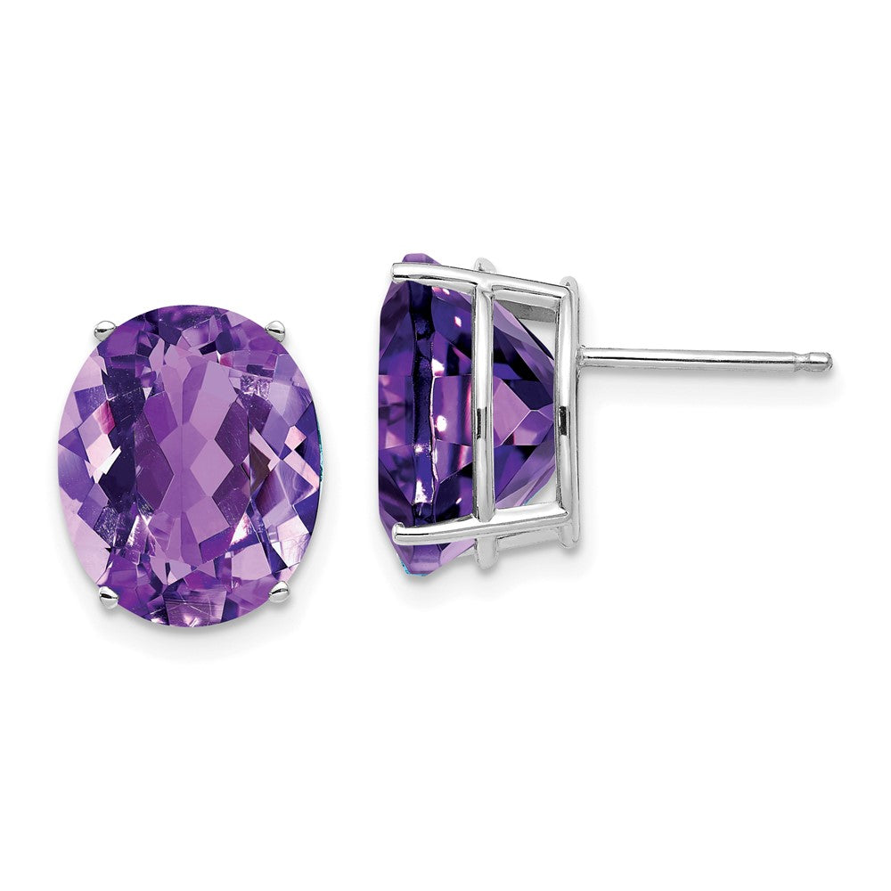 14k White Gold Amethyst Oval Stud Earrings