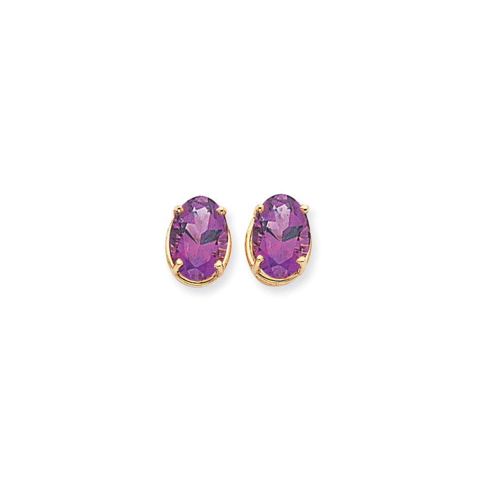 14k Yellow Gold 14x10mm Oval Amethyst Checker Earrings