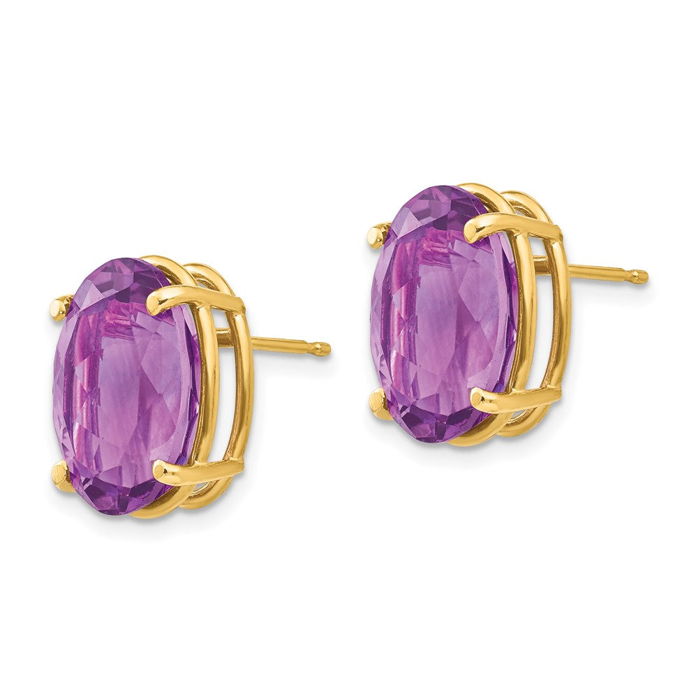 14k Yellow Gold 14x10mm Oval Amethyst Earrings