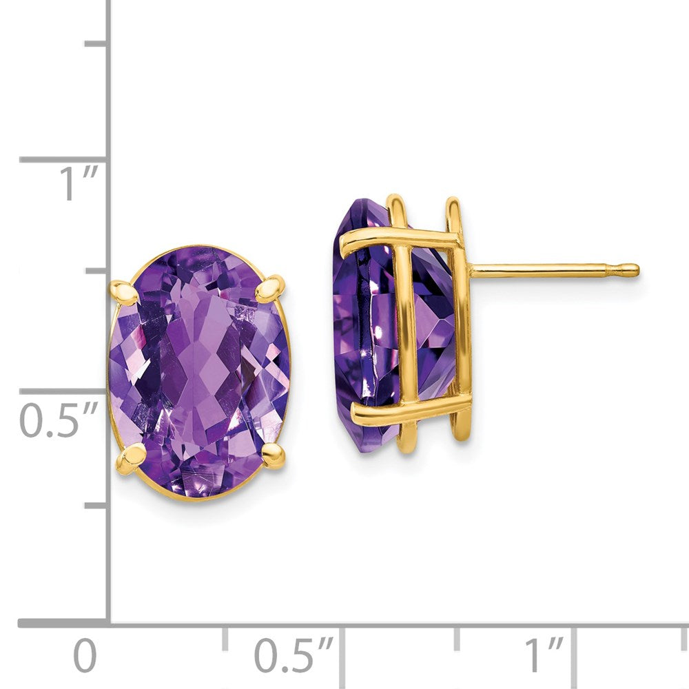 14k Yellow Gold 14x10mm Oval Amethyst Earrings