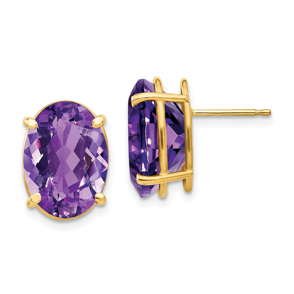 14k Yellow Gold 14x10mm Oval Amethyst Earrings