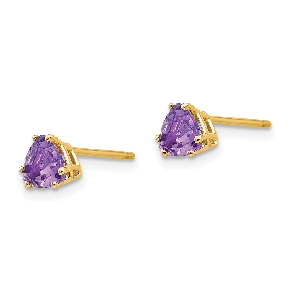 14k Yellow Gold 5mm Trillion Amethyst Earrings