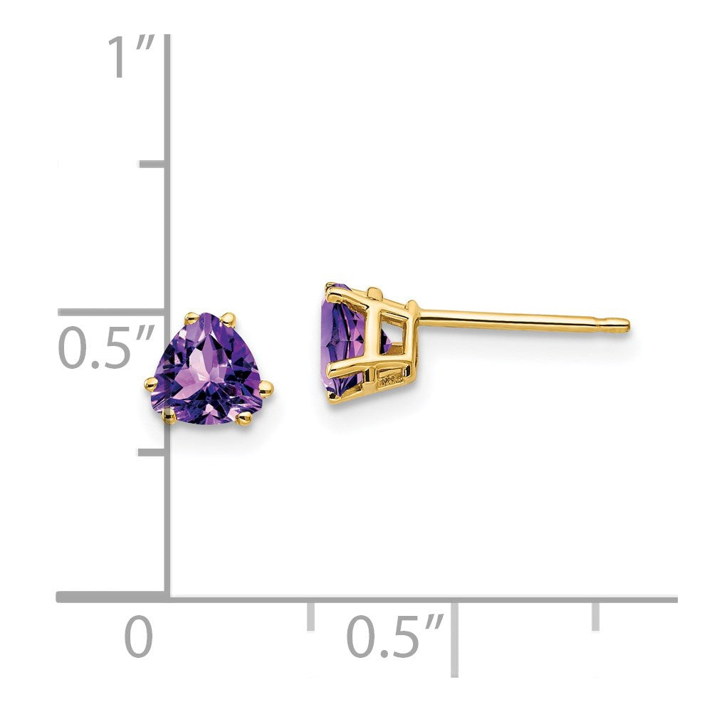 14k Yellow Gold 5mm Trillion Amethyst Earrings